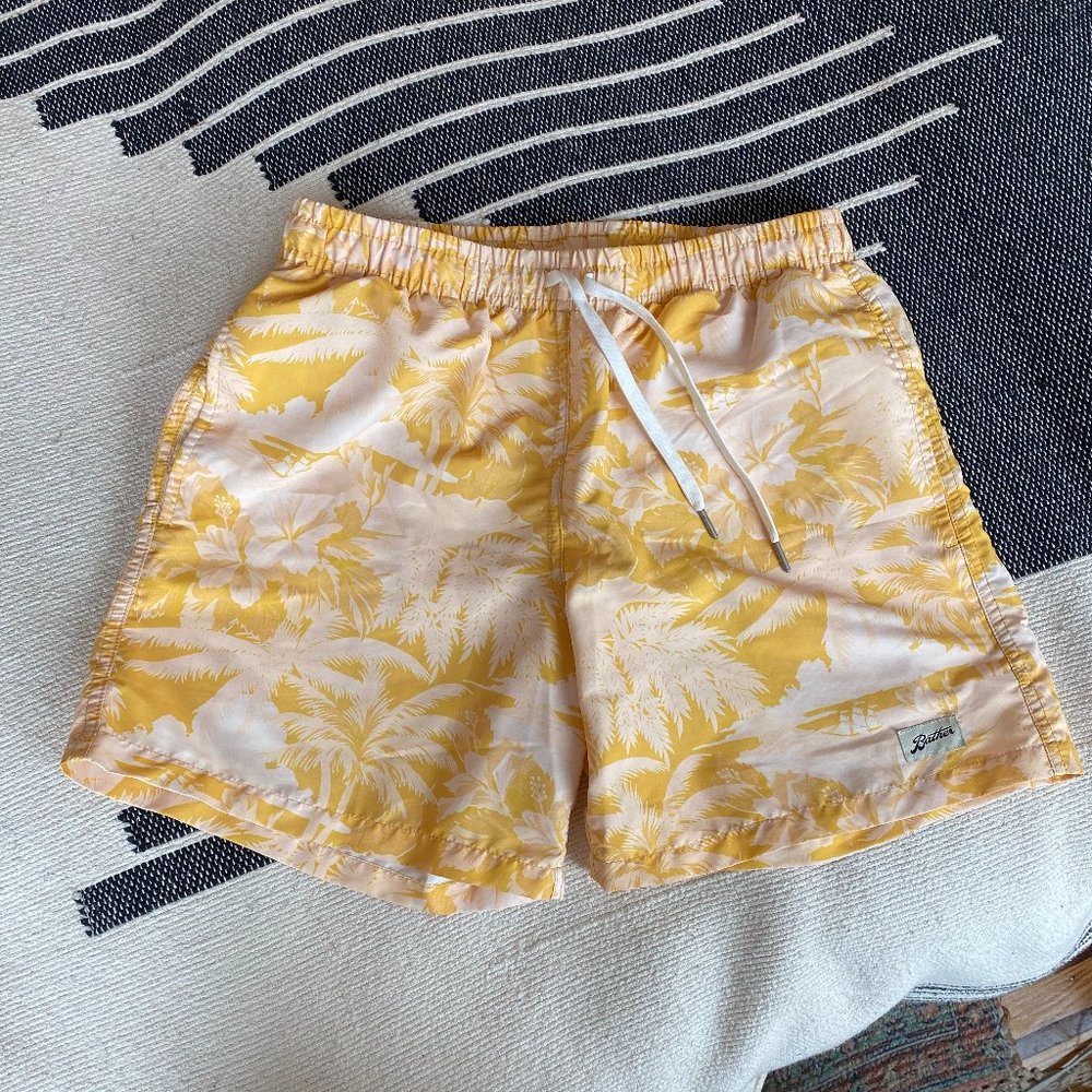 Bather Men's Swim Trunks Yellow Aloha, Size M